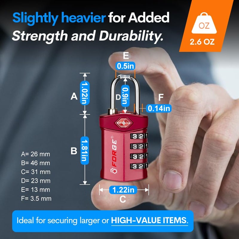 Forge Travel Lock,TSA Approved Luggage Locks for Air Travel, Gym Lockers, School Lockers, Pelican Cases, Gun Case, Easy Read Dials, Durable Alloy Body - Image 3